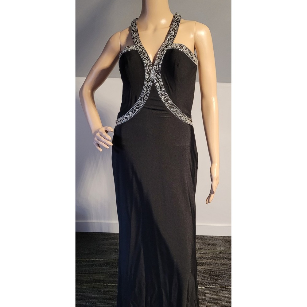 Ladies Black Elegant Dress With Side Zipper , Silver Beading Accents Size Small - Picture 3 of 15